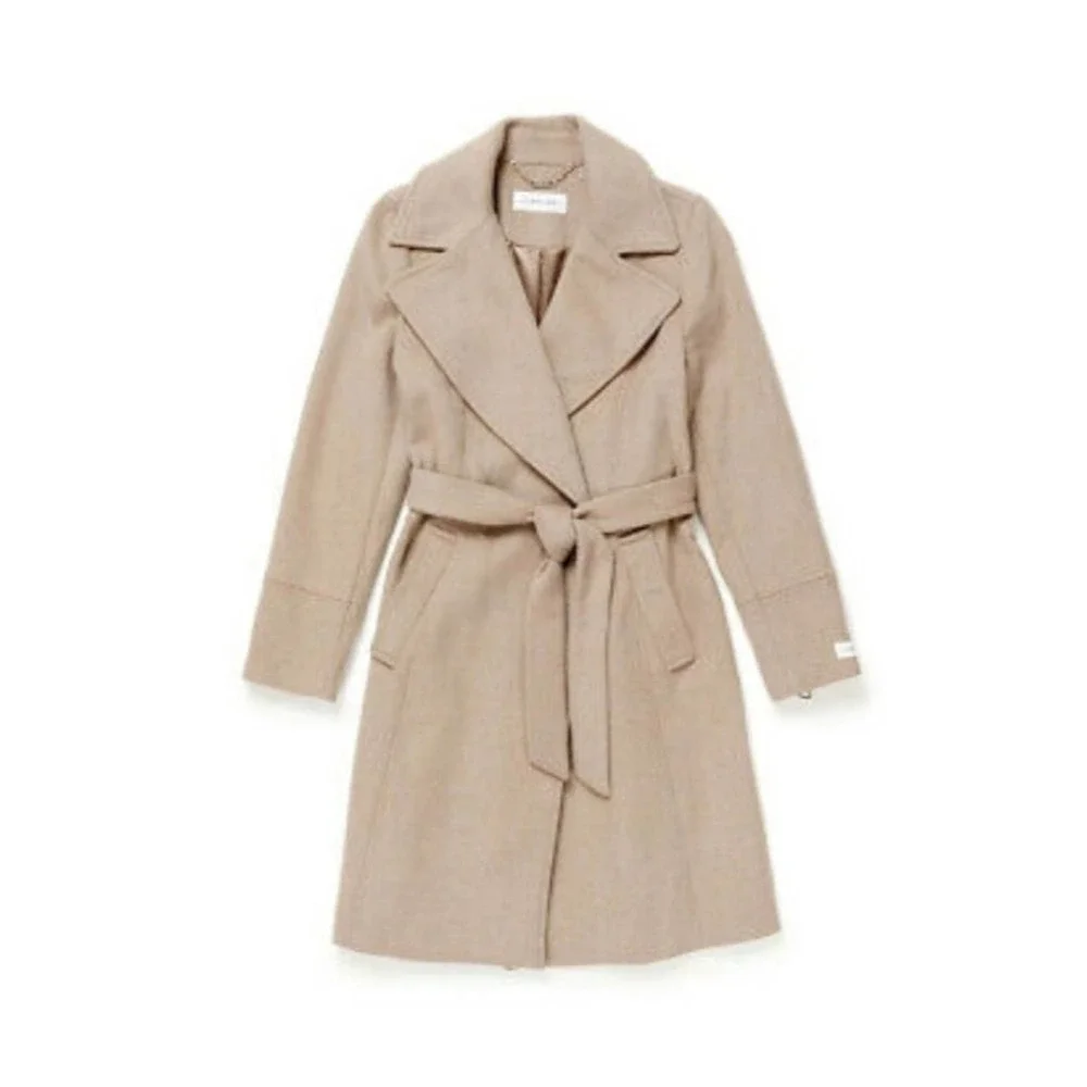 Calvin‎ Klein Notched Collar Wrap Coat In wheat angora blend size 8
